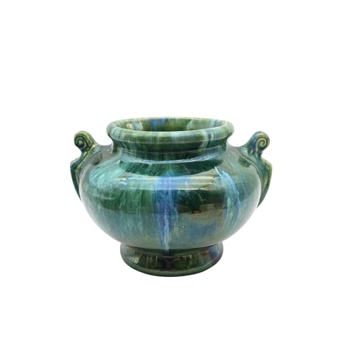 Brush Pottery Green Blue  Blended Glaze  Empress Shape 6" Tall