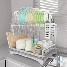 Dish Drying Rack: 2 Tier Dish Racks for Kitchen Counter - Large Rust Proof Dish 