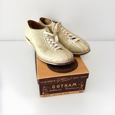 Vintage 1950s Gotham Athletic Bowling Shoes Bone White Leather 6.5 w Box