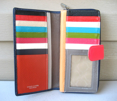 Vera Pelle Genuine Leather Multicolored 18 Card Holder Wallet coin purse NEW