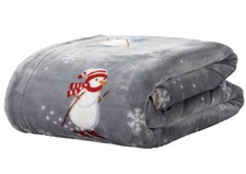 Holiday Printed Plush-to-Sherpa Throw Blanket Snowman W Cocoa 50  X 60  