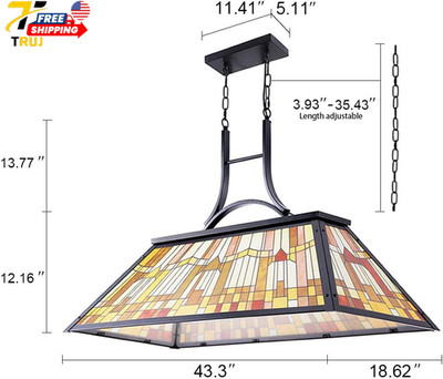 3-Lights Pool Table Lamp with Tiffany-Style Shade for 7' 8' 9' Table 43.3  Vinta