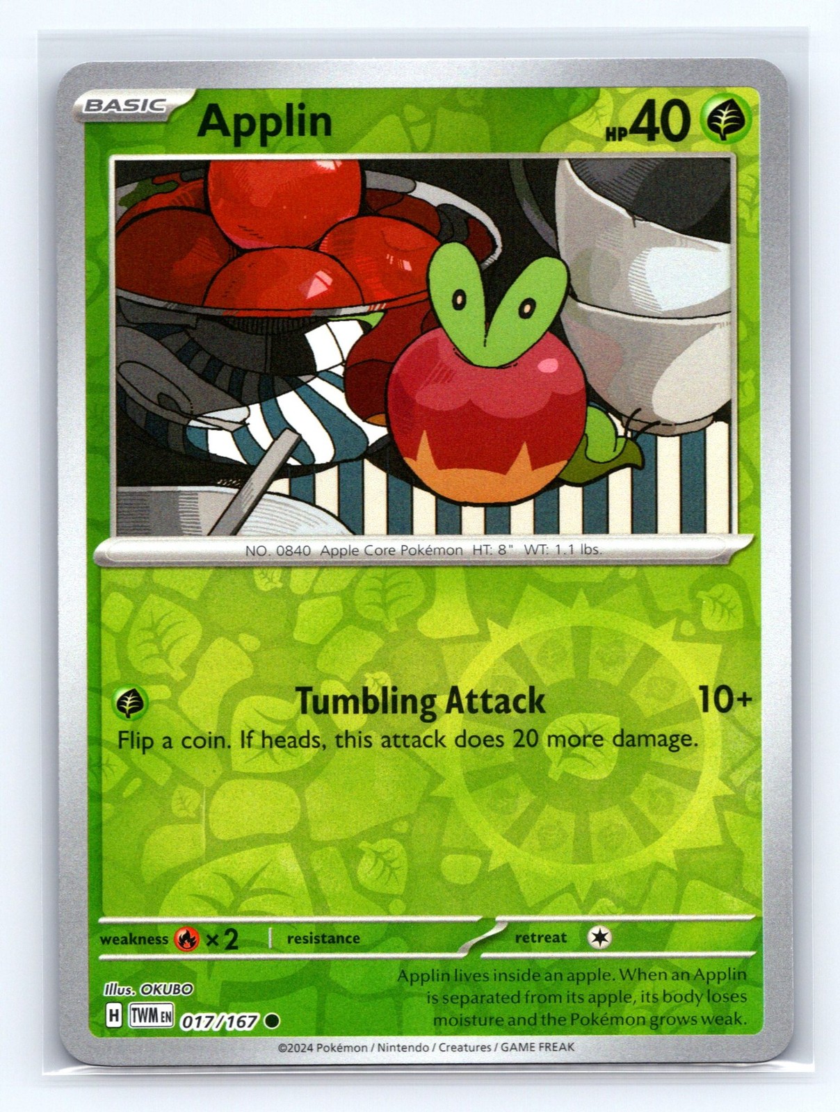 Applin - 017/167 SV06: Twilight Masquerade Pokemon Reverse Holo NM