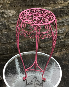 VTG/MCM Wrought Iron Plant Stand, 20” Tall, 8” top, Deep Pink Finish Shabby Chic