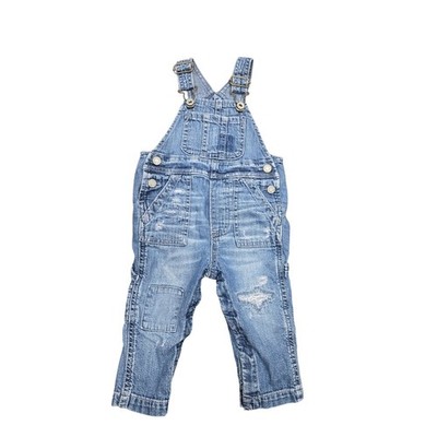 Baby Gap Denim Overalls 6-12 Months Blue Distressed Carpenter Jeans Kids Western