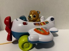 VTech Airplane Pull Toy with Bear Figure, Interactive Buttons, Multicolor