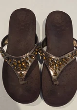 Vionic Women's Brown With Gems Flip Flops Size 7.5M