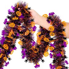 Halloween Garland Decorations,50Ft Glitter Tinsel Pumpkin Bats Spider Garland...