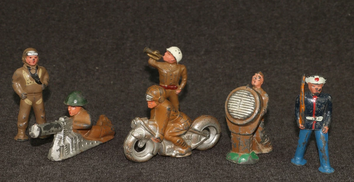 Barclay Manoil Cast Iron Metal Soldiers War Lot Pilot Gunner Motorcycle