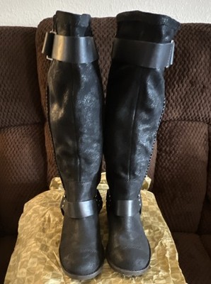 UGG W Dree Black Knee High Riding Boots Buckle Straps Studded Women's Sz 6