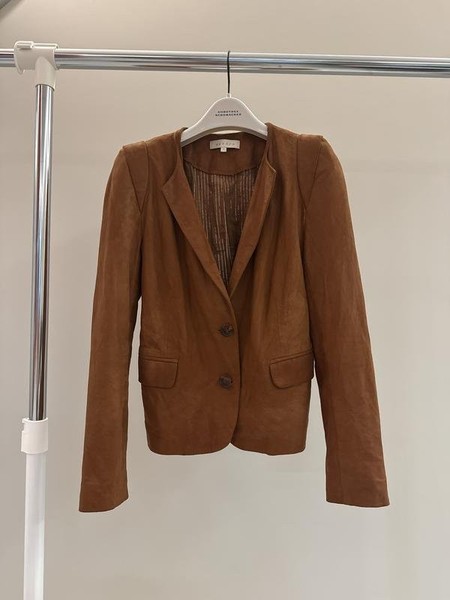 Women Sandro Paris Blazer Brown Leather 34 / XS