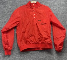 VTG Eddie Bauer Men's Small Red Nylon Pullover Windbreaker Jacket Snap Button