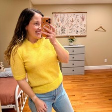 LK BENNETT Yellow Mohair Short Sleeve Knit Sweater Top Medium