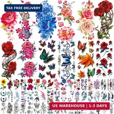 82 Sheets Flower Temporary Tattoos Roses Butterflies Colorful Body Art Women