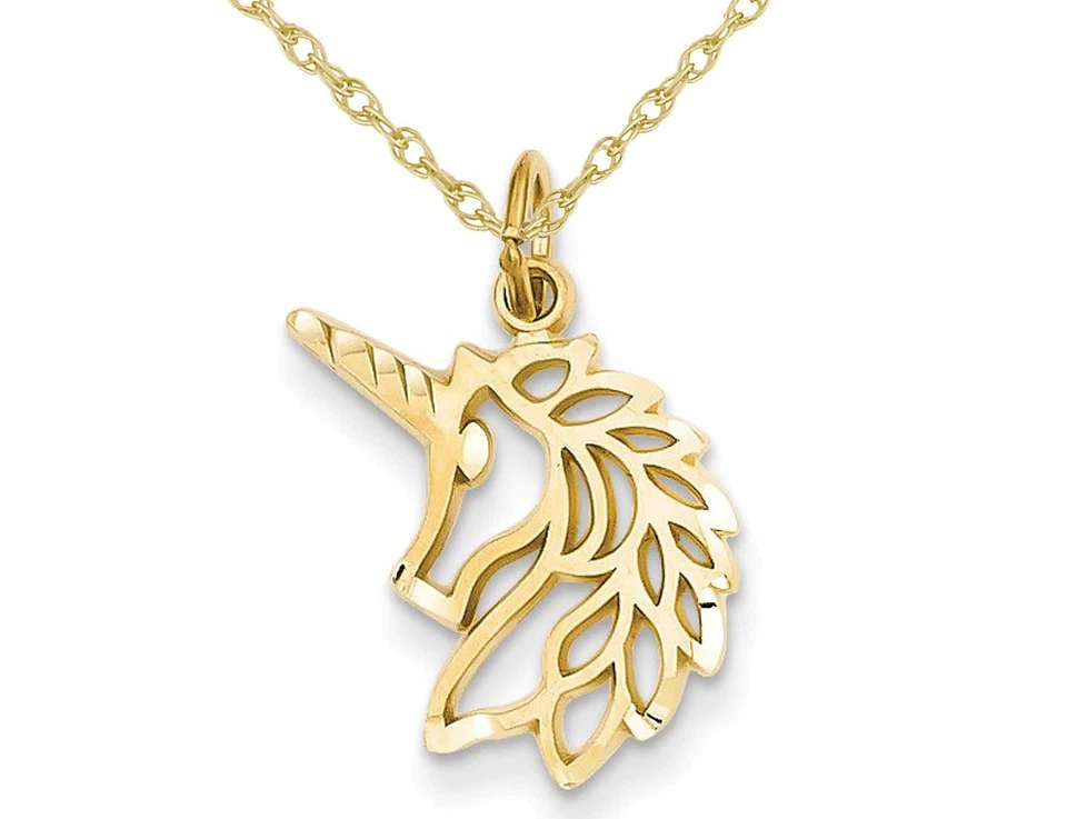 Collar colgante con cabeza de unicornio en oro amarillo de 14K
