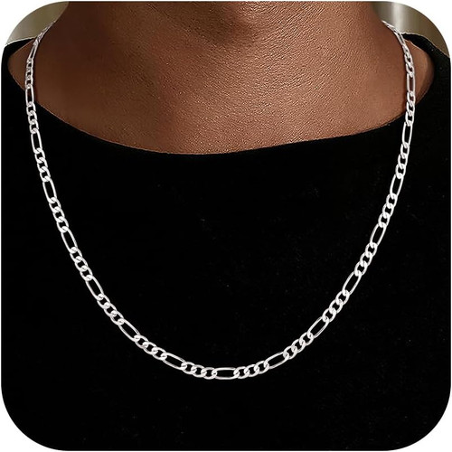 925 Sterling Silver 3.5MM Figaro Chain Diamond Cut Necklace