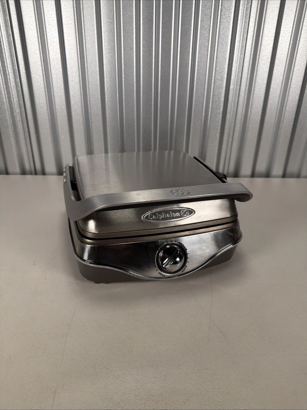 Calphalon Brushed Stainless Steel No Peek Waffle Maker HE400WM - Works!