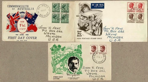 Australia 1949 1950 1952  WW Wide World FDC x 3 sent by Terry McCrae Cover