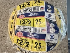 Romex 25ft 12-2 CU NM-B W/G Wire Copper Easy Stripping Smoother Pulling New