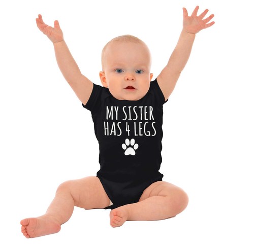 Sister 4 Legs Dog Cat Pet Lover Funny Cute Newborn Baby Boy Girl Infant Romper - Picture 3 of 18