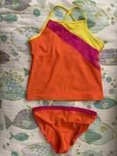 Lands End Kids Size 12 Orange Tankini Swimsuit