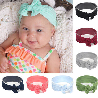 Baby Kids Child Solid Hair Band Cute Bowknot Stretchy Turban Nylon Headband
