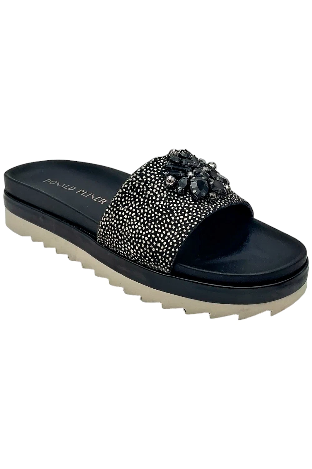 Donald Pliner Women's Lia Calf Hair Embelished Slide Sandal Bone/Black