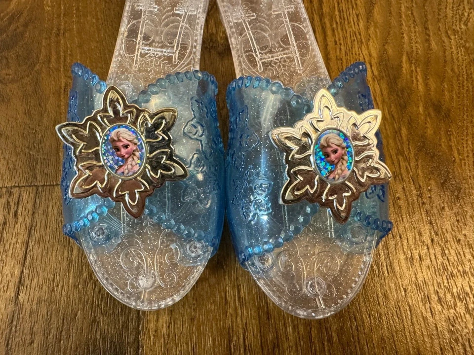 Disney Frozen Elsa Reina de las Nieves Zapatos de Vestir Zapatillas Tacón Bajo Disfraz Jugar Azul Foto 3 de 4