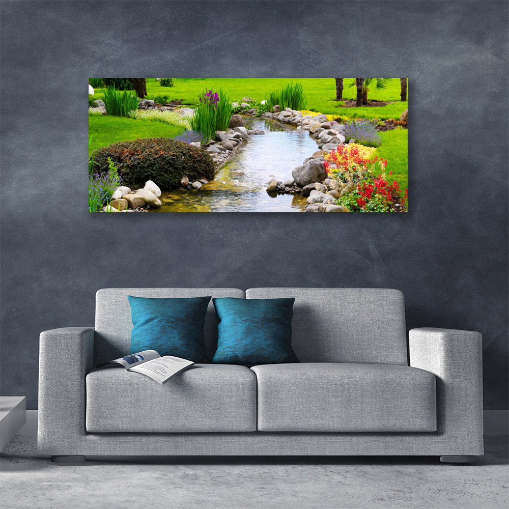 Tableau nature jardin lac 125x50 impression sur toile - 2