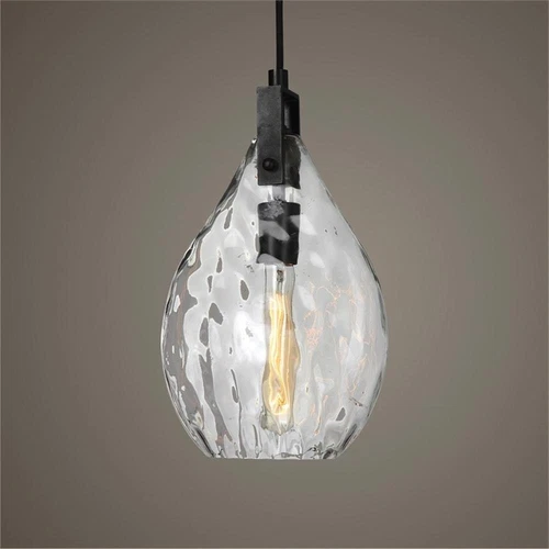 Uttermost Campester 1-Light Metal and Watered Glass Mini Pendant in Black/Clear - Picture 3 of 9