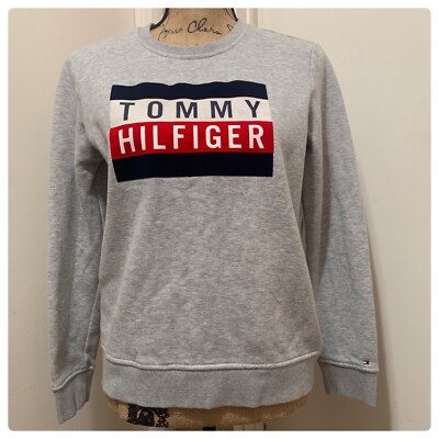 Tommy Hilfiger Grey Logo-Print Sweatshirt Size Medium