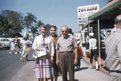 1950s Red Border Kodachrome Slide Man Women FL Street Scene Gulf Stream Sea King