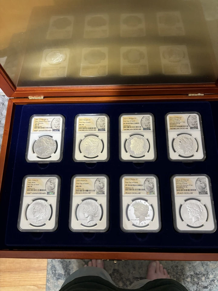 2021 / 2023 MORGAN/ PEACE DOLLAR LOW MINTAGE  8 COIN SET. MS 70,PF70, NGC, FDI. - Image 2 of 4