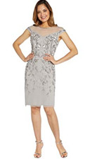 Adrianna Papell Embellished Cap Sleeve Sheath Dress in Bridal Silver Size 2