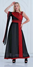 Women Palestinian Embroidered Kaftan Open Sleeve Traditional Tatreez Thobe