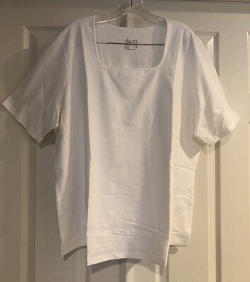 NEW Denim & Co. Essentials Women s Square Neck Shirt Blouse Top White 2X