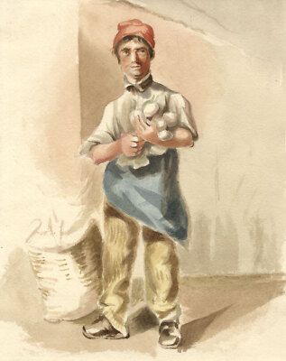 Attrib. Maria Heber, Portrait eines Bäckers in roter Mütze - Aquarell um 1830