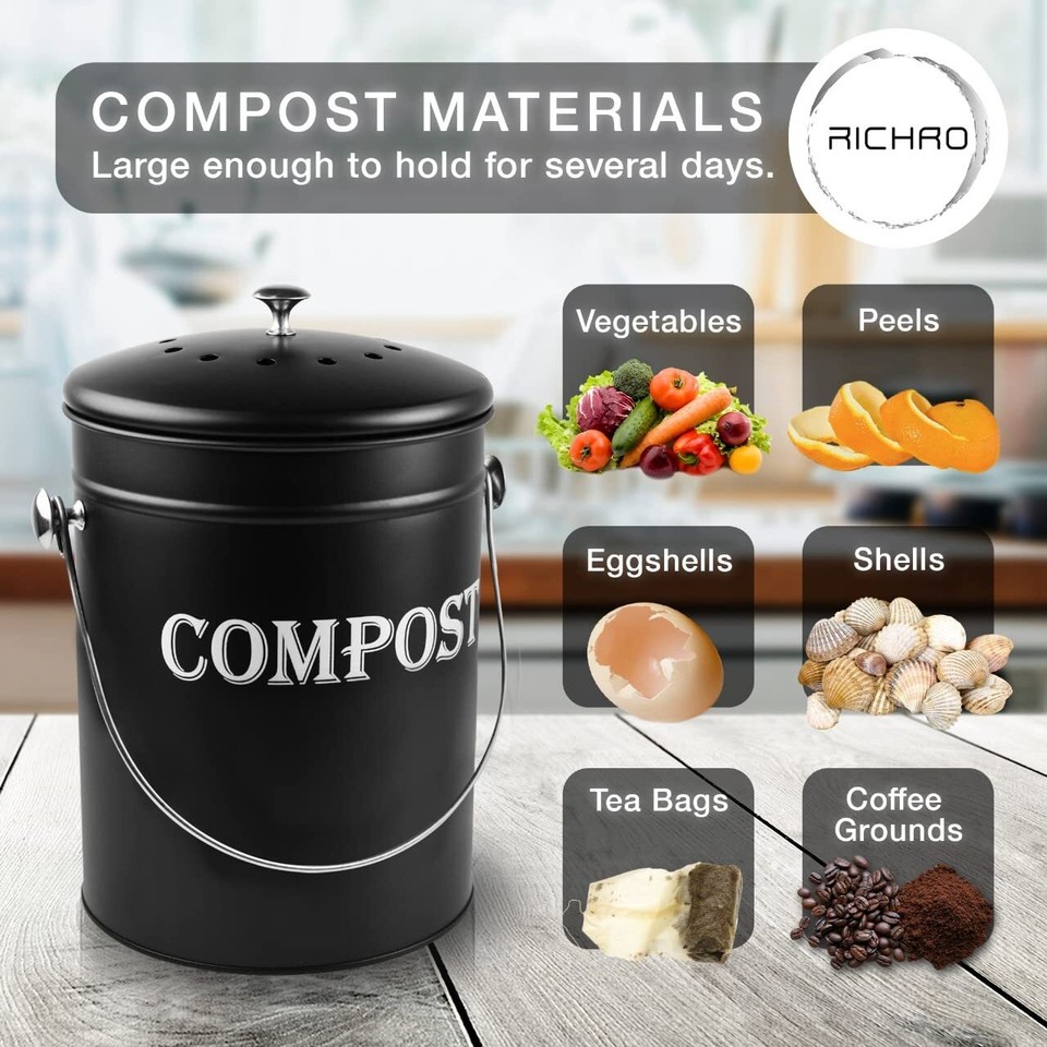1.3 Gal Stainless Steel Compost Bin for Countertop Kitchen Compost