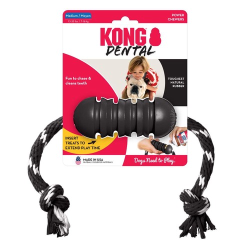 KONG Extreme Dental with Rope Med/Lrg Durable Treat Stuffable Dog Chew Toy  - Picture 1 of 8