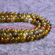 Genuine 6-12mm Yellow Dragon Veins Agate Gemstone Round Loose Beads 15" Strand