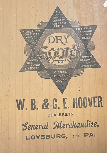 W.S & G.E. Hoover Dealers in General Mdse LOYSBURG PA Printed Tissue Paper
