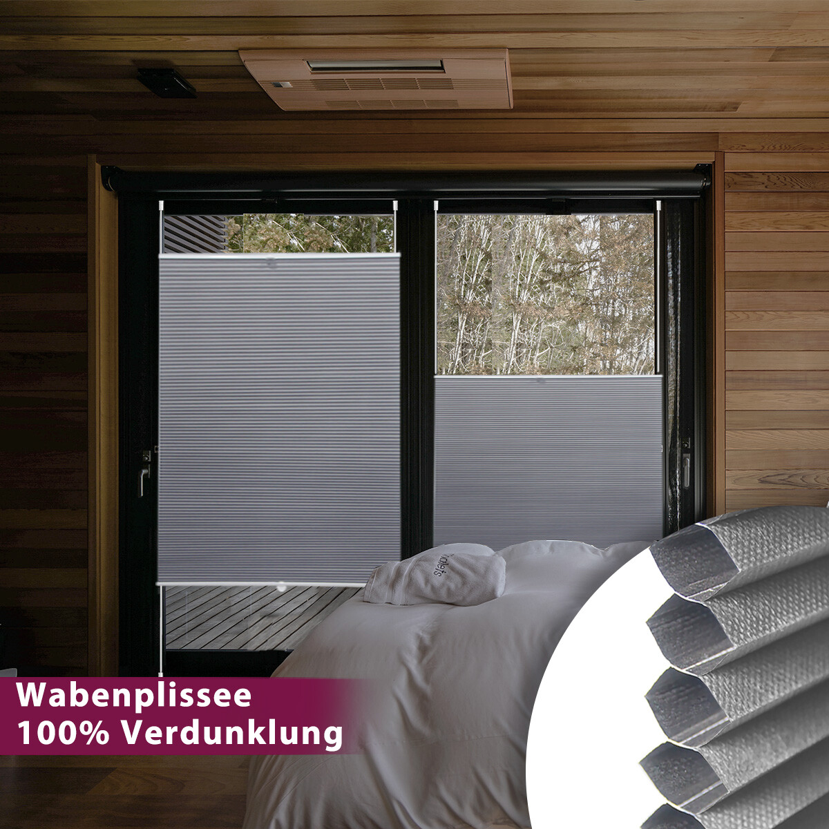 Standard Plissee / Wabenplissee (Verdunkelung) ohne Bohren Klemmfix