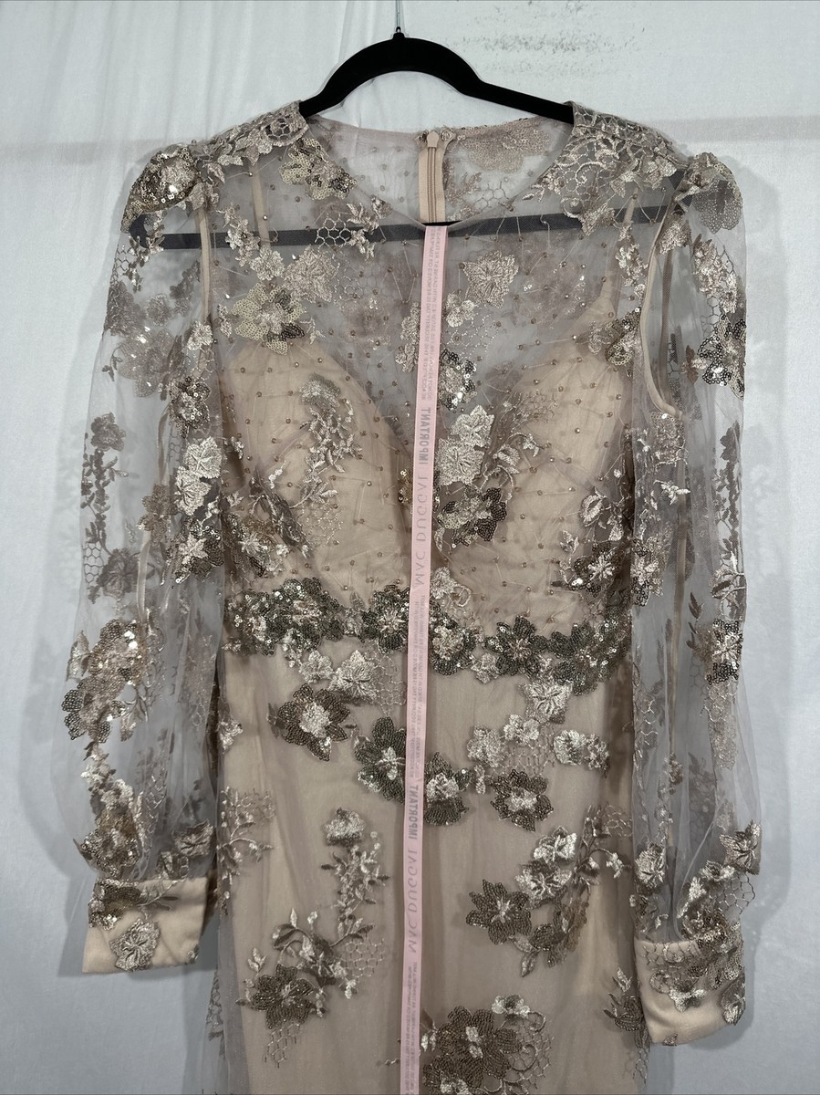 ●Mac Duggal●ボートネック 長袖 ストライプ ビーズ ガウン ○Mac Duggal○ボートネック 長袖 ストライプ ビーズ ガウン