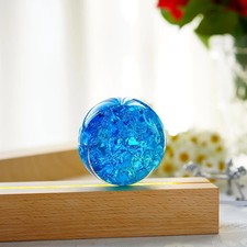 6cm Blue Ice Crack Crystal Ball Metal Base Decorative Ornament