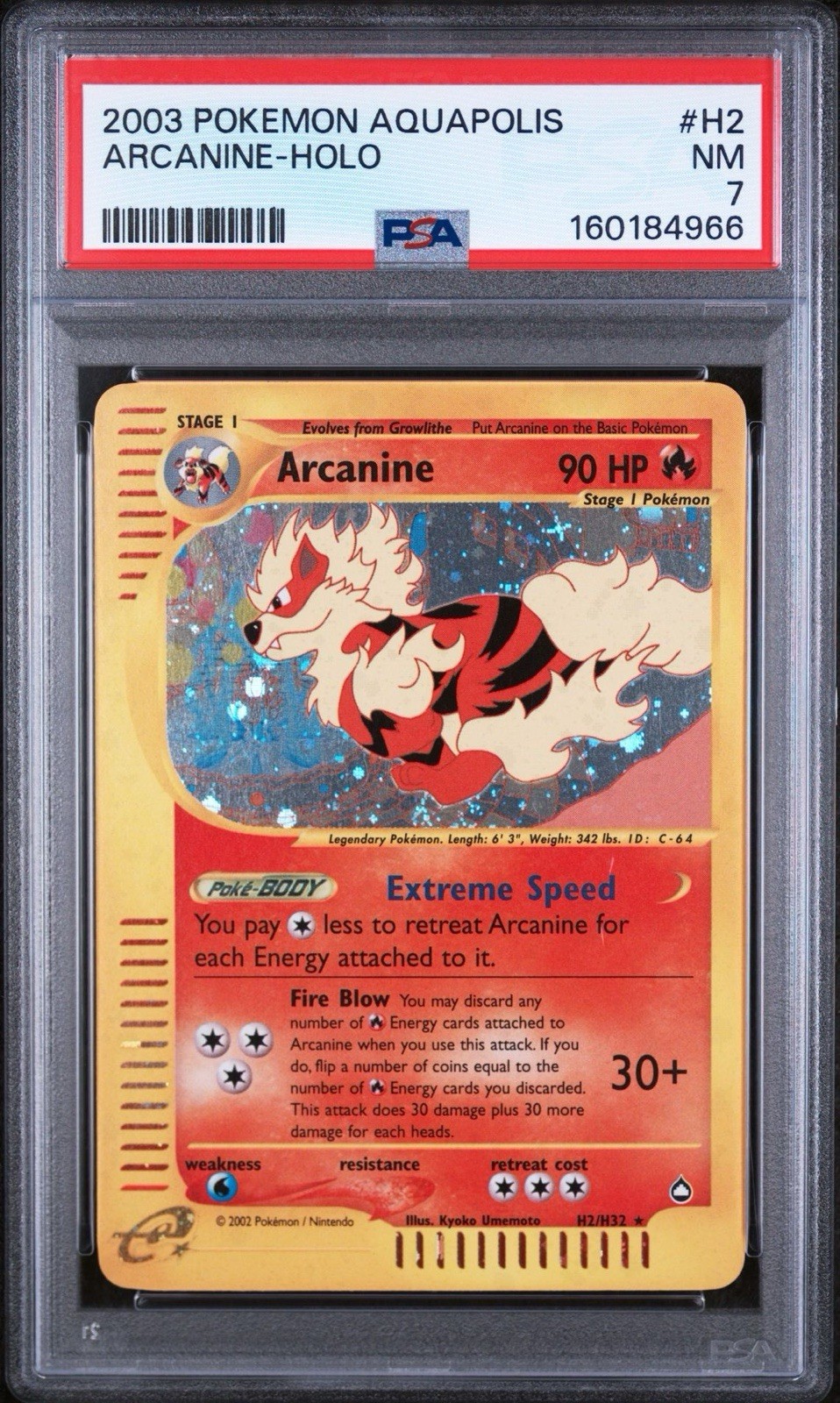 Pokemon Arcanine Aquapolis Holo Rare #H2 PSA 7 With Swirl🌀 NEW CERT