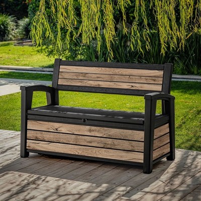 Keter 60 Gallon Resin Deck Box Storage Bench Patio Outdoor Lockable Seat New