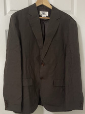 ZARA 100 Linen Blazer Men 42 Chocolate Brown Two-Button Sport Coat NWOT