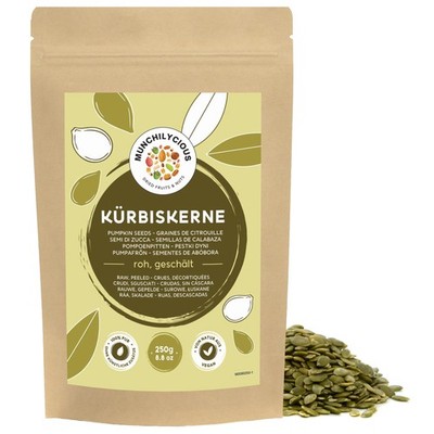 Kürbiskerne 250g, geschälte rohe Kürbiskerne zum Essen, KetoSnack, NussSnack