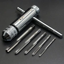 Ratchet T Handle Tap Wrench + 5pcs M3 M4 M5 M6 M8 Machine Screw Metric Thread...