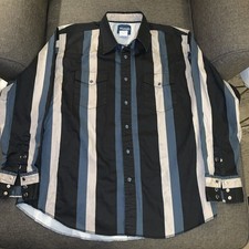 Vintage Wrangler Brushpopper Striped Pearl Snap Down Shirt Size XL Cowboy